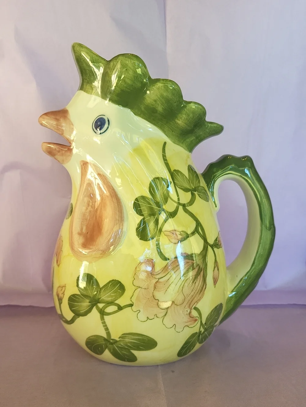 Andrea By Sadek Yellow & Green Hand-Painted Rooster Pitcher Vase
